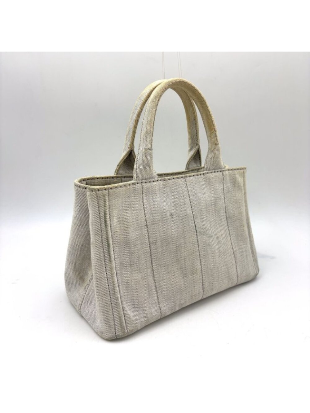 Prada Canapa Denim Gray Tote Gold - Picture 2 of 15